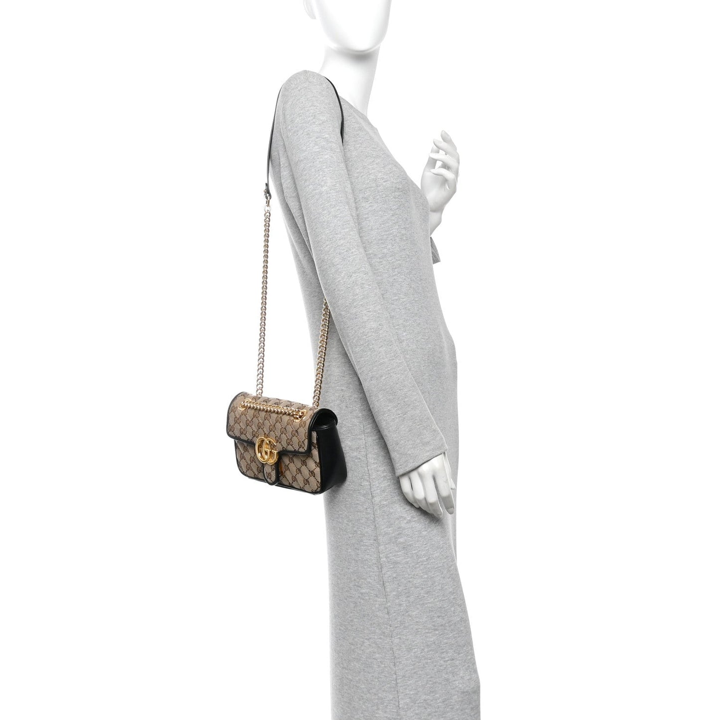Monogram Matelasse Diagonal Mini GG Marmont Shoulder Bag Beige Black