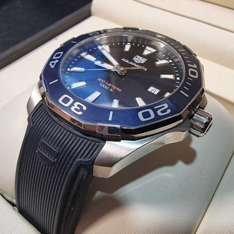 Tag Heuer Aquaracer Quartz Blue Dial Blue Rubber Strap Watch for Men - WAY101C.FT6153