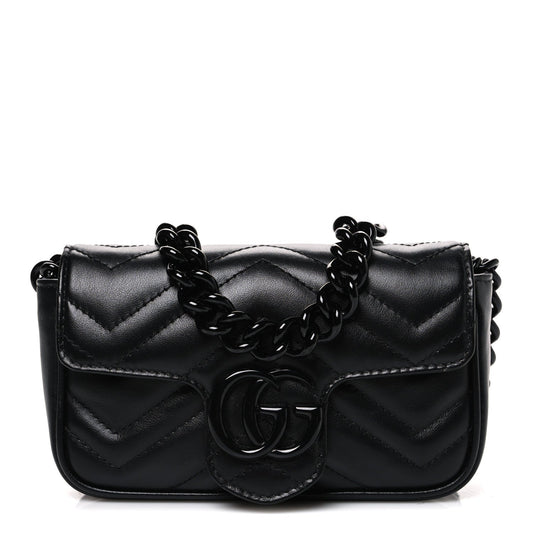 Calfskin Matelasse Monochrome GG Marmont Chain Belt Bag Black