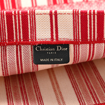 Canvas Embroidered Mykonos Large Striped Book Tote Red