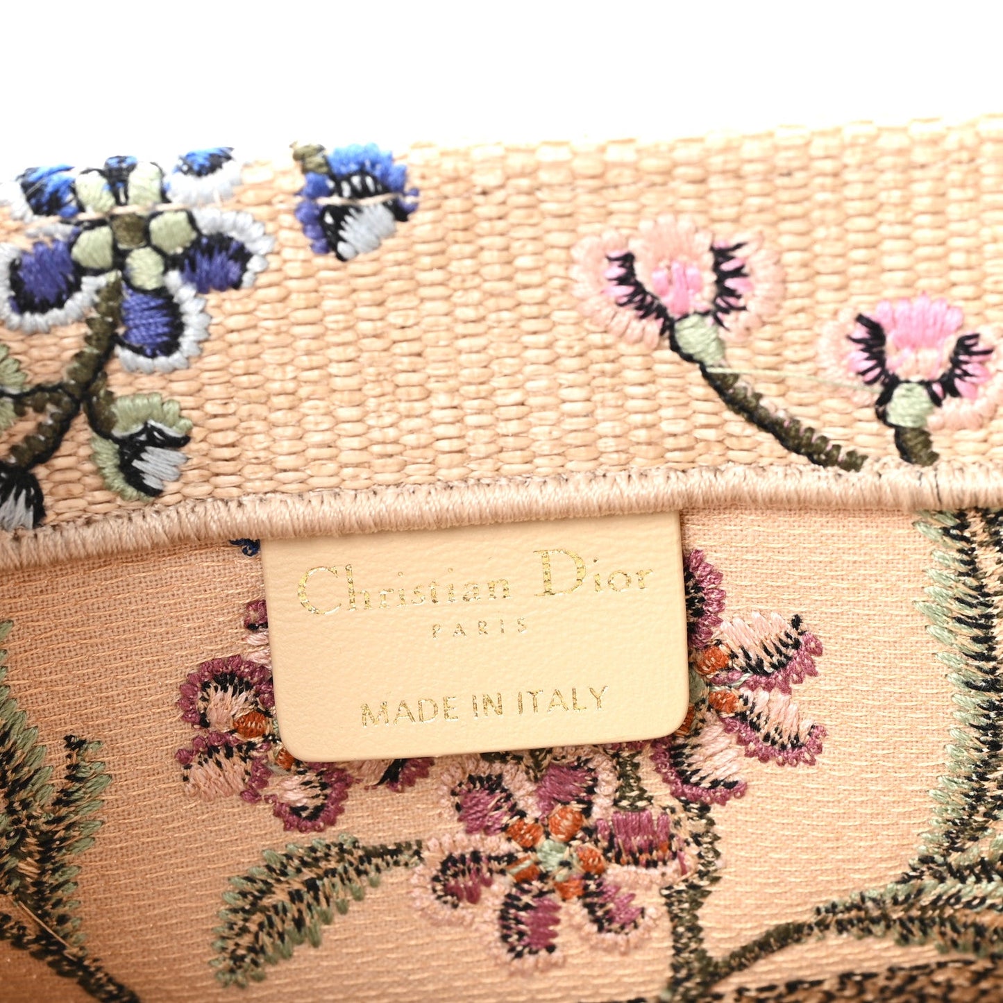 Raffia Embroidered Petites Fleurs Medium Book Tote Natural