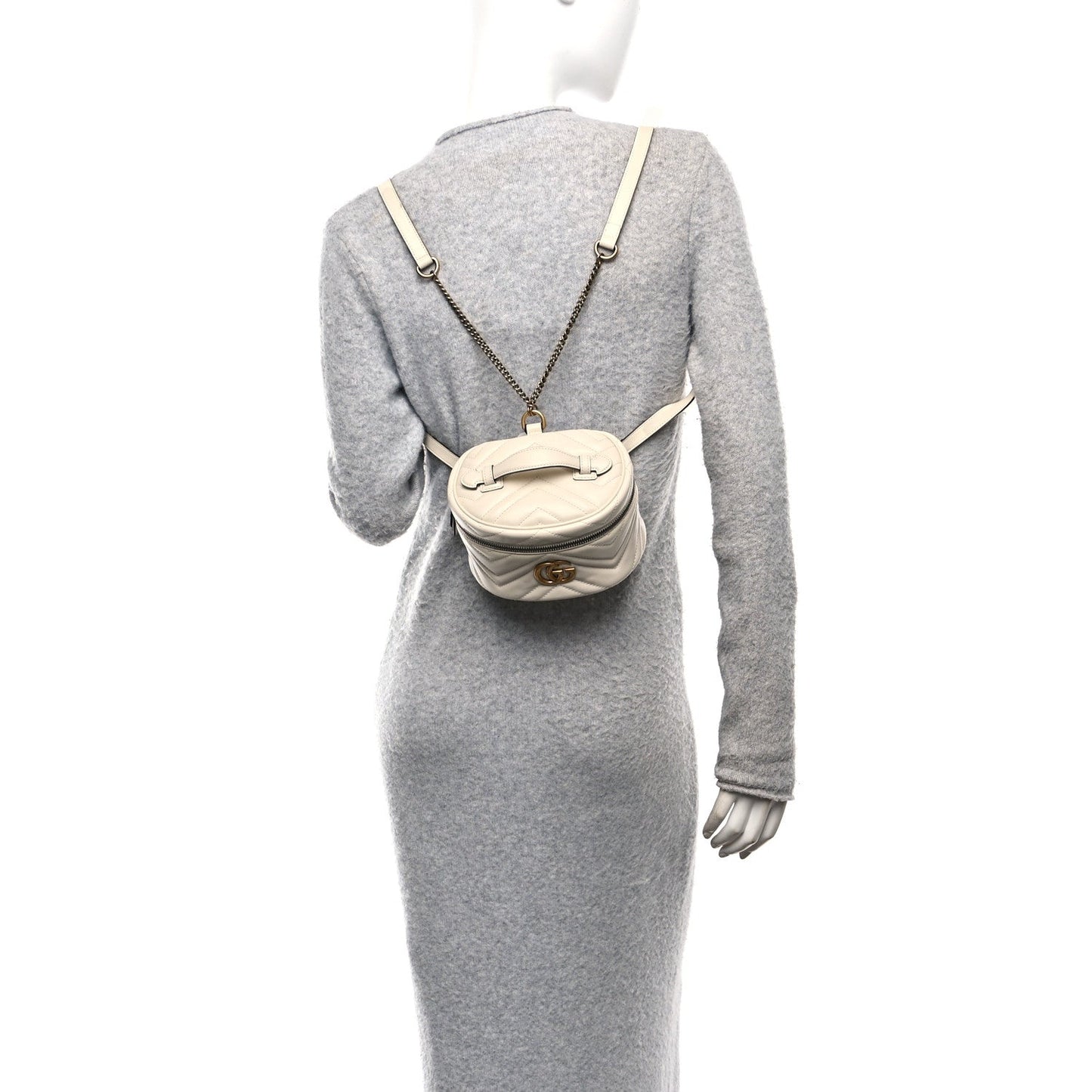 Calfskin Matelasse Mini GG Marmont Round Backpack White
