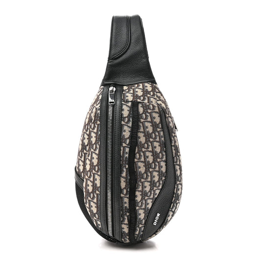 Grained Calfskin Oblique Scarab Sling Bag Blue Black