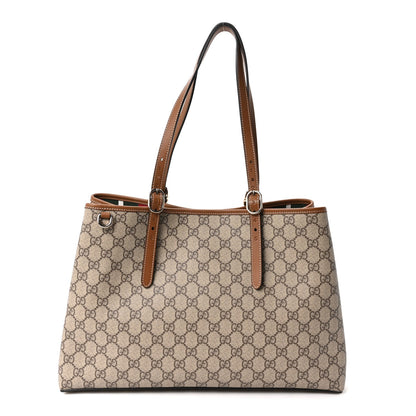 GG Supreme Monogram Emblem Large Tote Bag Beige Dark Brown
