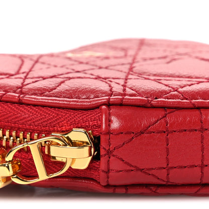 Calfskin Cannage Dioramour Caro Heart Pouch With Chain Bright Red