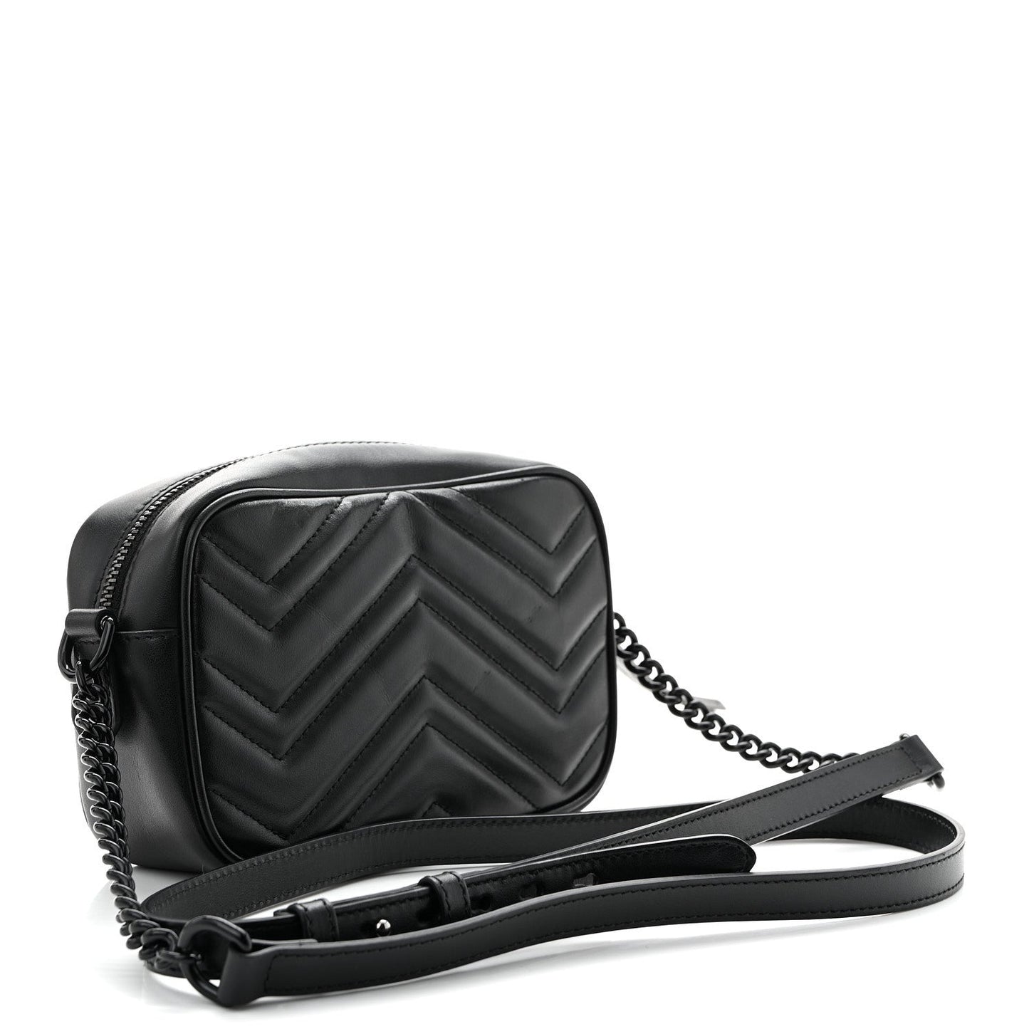 Calfskin Matelasse Monochrome Mini GG Marmont Chain Shoulder Bag Black