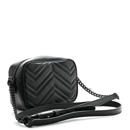 Calfskin Matelasse Monochrome Mini GG Marmont Chain Shoulder Bag Black