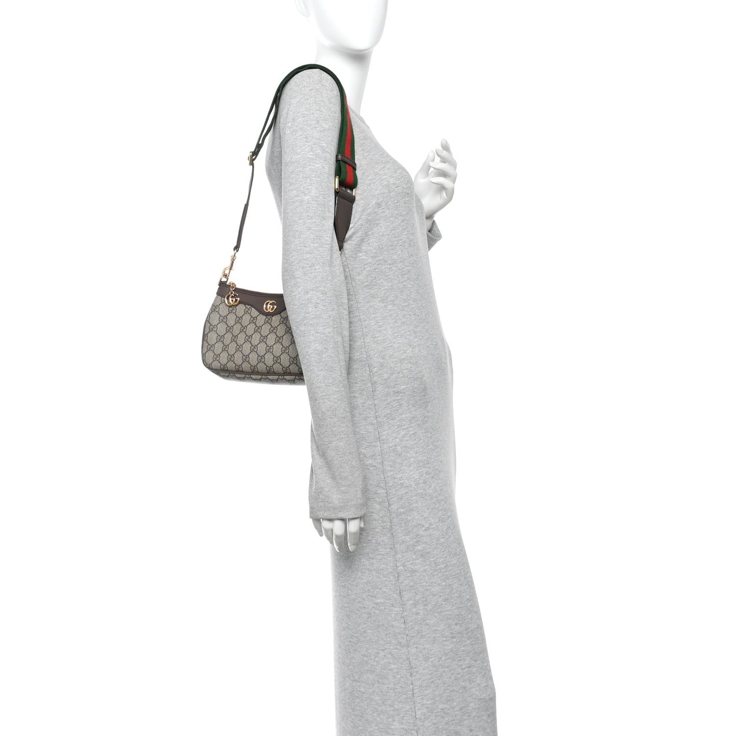 GG Supreme Monogram Textured Dollar Calfskin Web Small Ophidia GG Handbag Beige Ebony New Acero