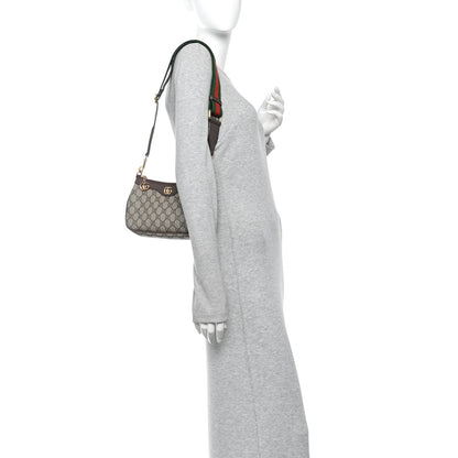 GG Supreme Monogram Textured Dollar Calfskin Web Small Ophidia GG Handbag Beige Ebony New Acero