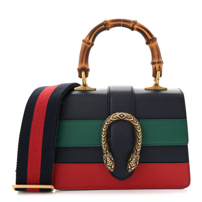 Calfskin Bamboo Web Mini Dionysus Top Handle Bag Blue Emerald Hibiscus Red