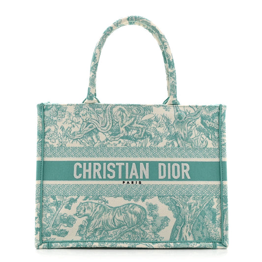 Canvas Embroidered Medium Dioriviera Toile De Jouy Book Tote Aquamarina