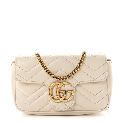 Calfskin Matelasse Super Mini GG Marmont Shoulder Bag White