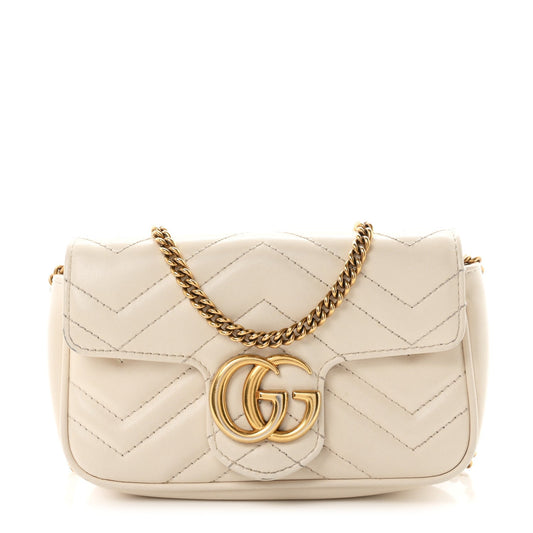 Calfskin Matelasse Super Mini GG Marmont Shoulder Bag White