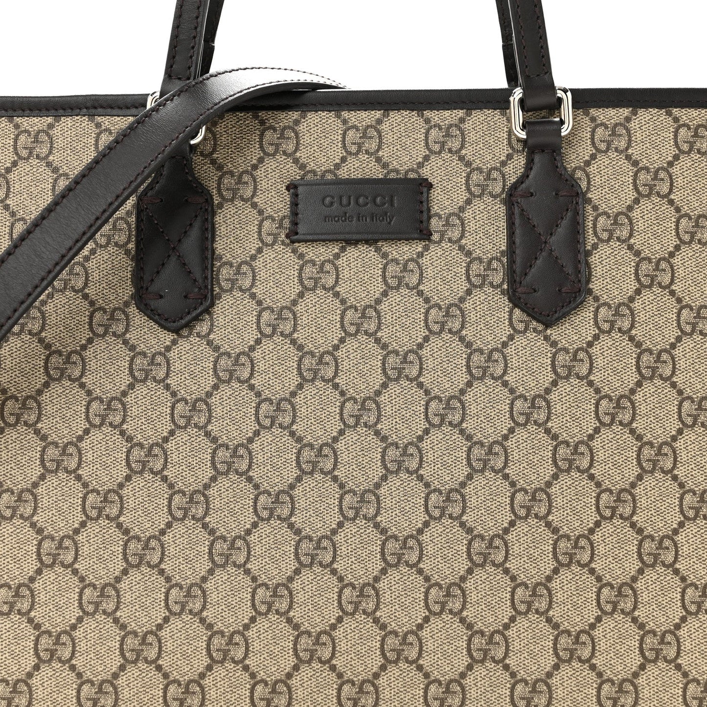 GG Supreme Monogram Medium Zippered Tote Dark Brown