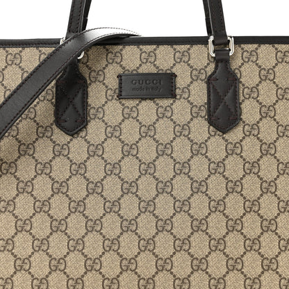GG Supreme Monogram Medium Zippered Tote Dark Brown