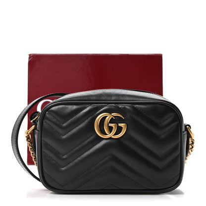 Calfskin Matelasse Mini GG Marmont Chain Shoulder Bag Black