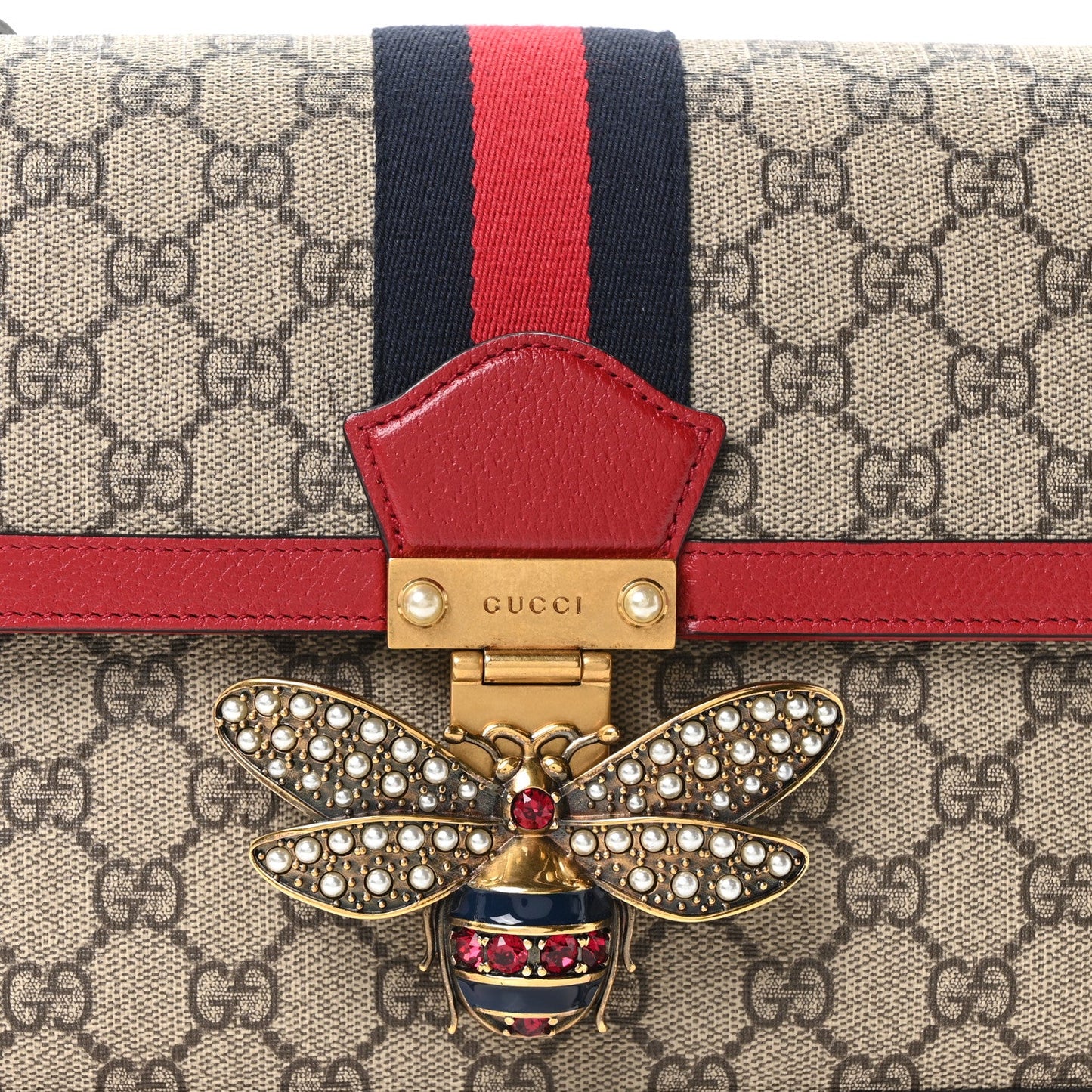 GG Supreme Monogram Medium Queen Margaret Shoulder Bag Red