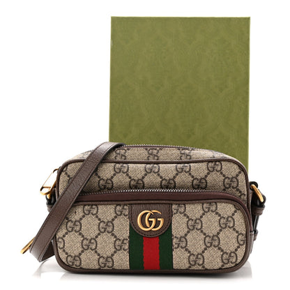 GG Supreme Monogram Textured Dollar Calfskin Web Mini Ophidia Convertible Shoulder Bag Beige Ebony New Acero