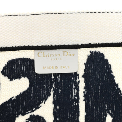 Canvas Embroidered Medium Miss Dior Graffiti Book Tote Navy White