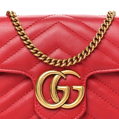 Calfskin Matelasse Super Mini GG Marmont Shoulder Bag Hibiscus Red