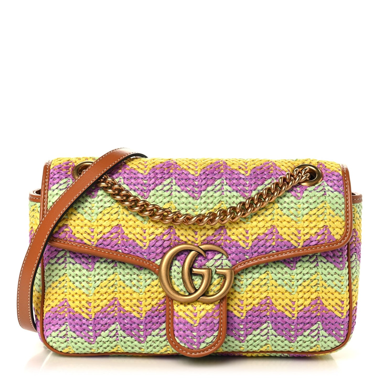 Calfskin Raffia Woven Small GG Marmont Shoulder Bag Multicolor