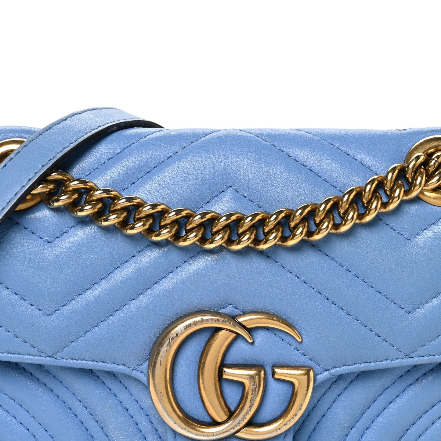 Calfskin Matelasse Mini GG Marmont Shoulder Bag Clear Sky Blue