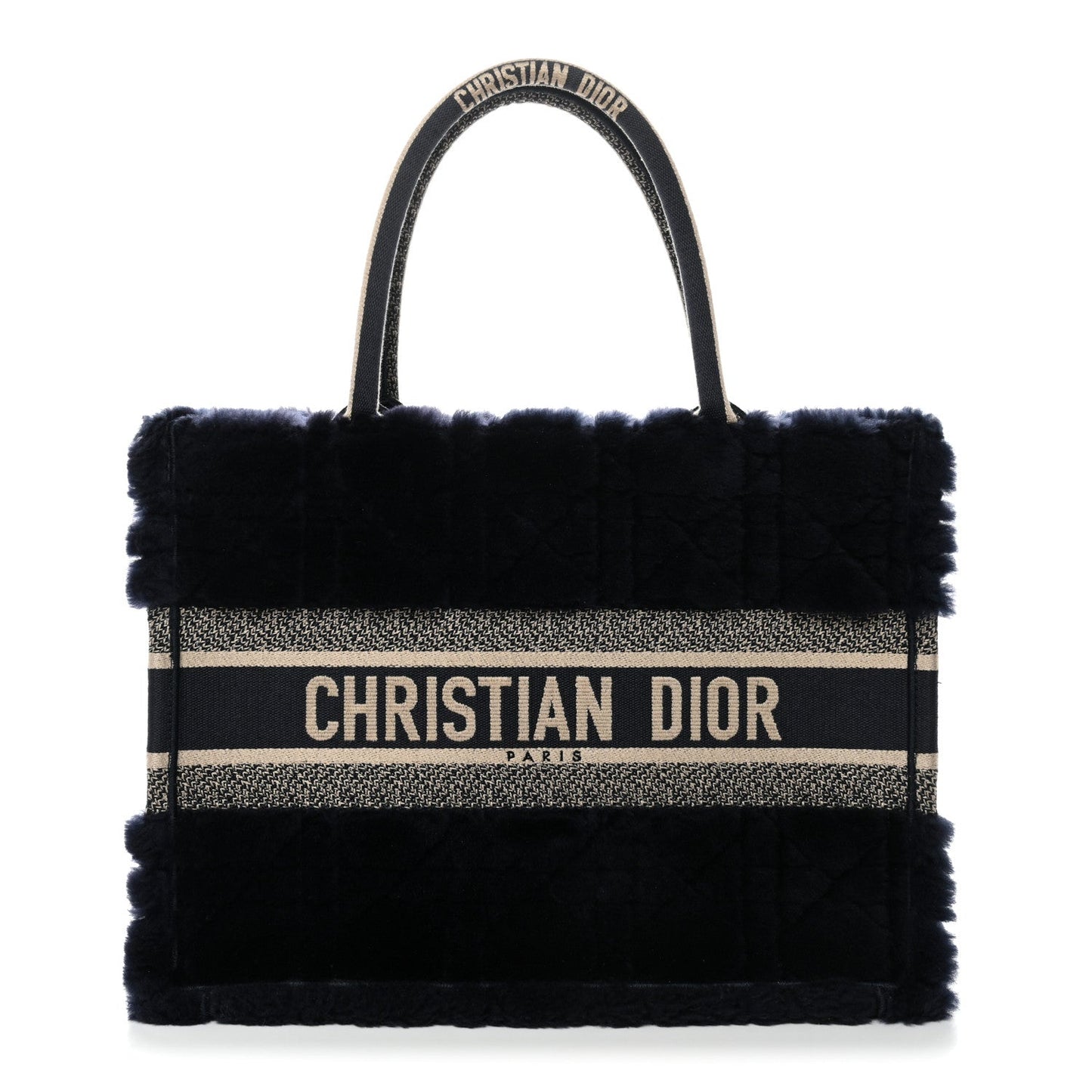 Shearling Cannage Medium Book Tote Deep Blue Natural