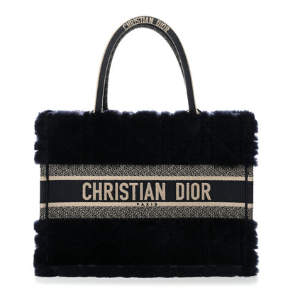Shearling Cannage Medium Book Tote Deep Blue Natural