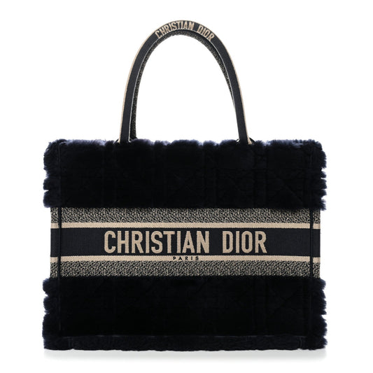Shearling Cannage Medium Book Tote Deep Blue Natural