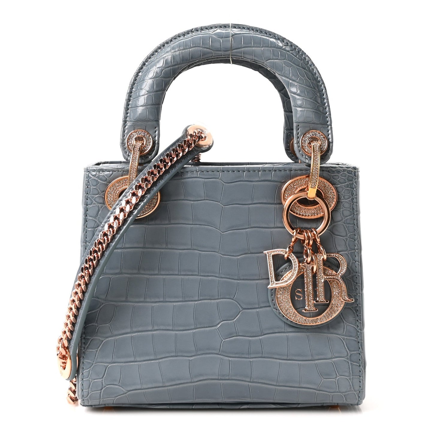Alligator Crystal Mini Lady Dior Blue