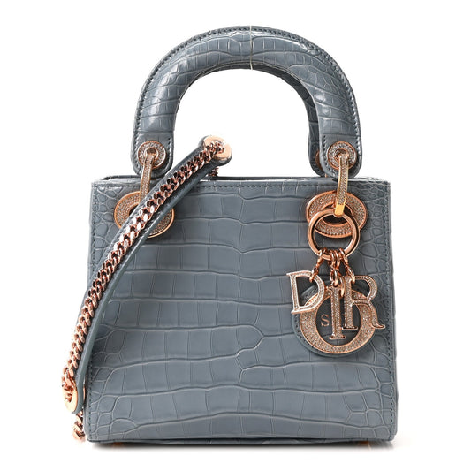 Alligator Crystal Mini Lady Dior Blue