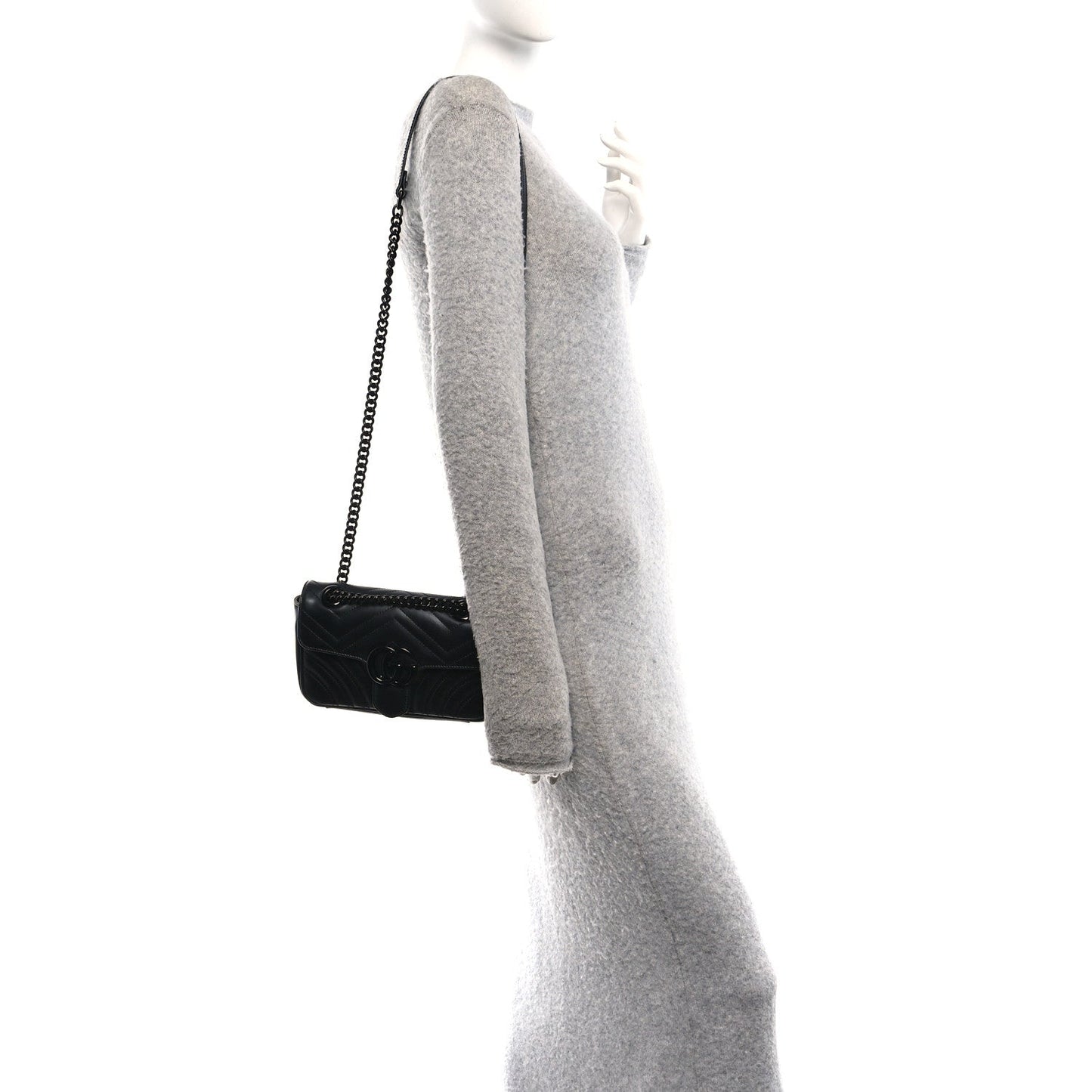 Calfskin Matelasse Monochrome Mini GG Marmont Shoulder Bag Black