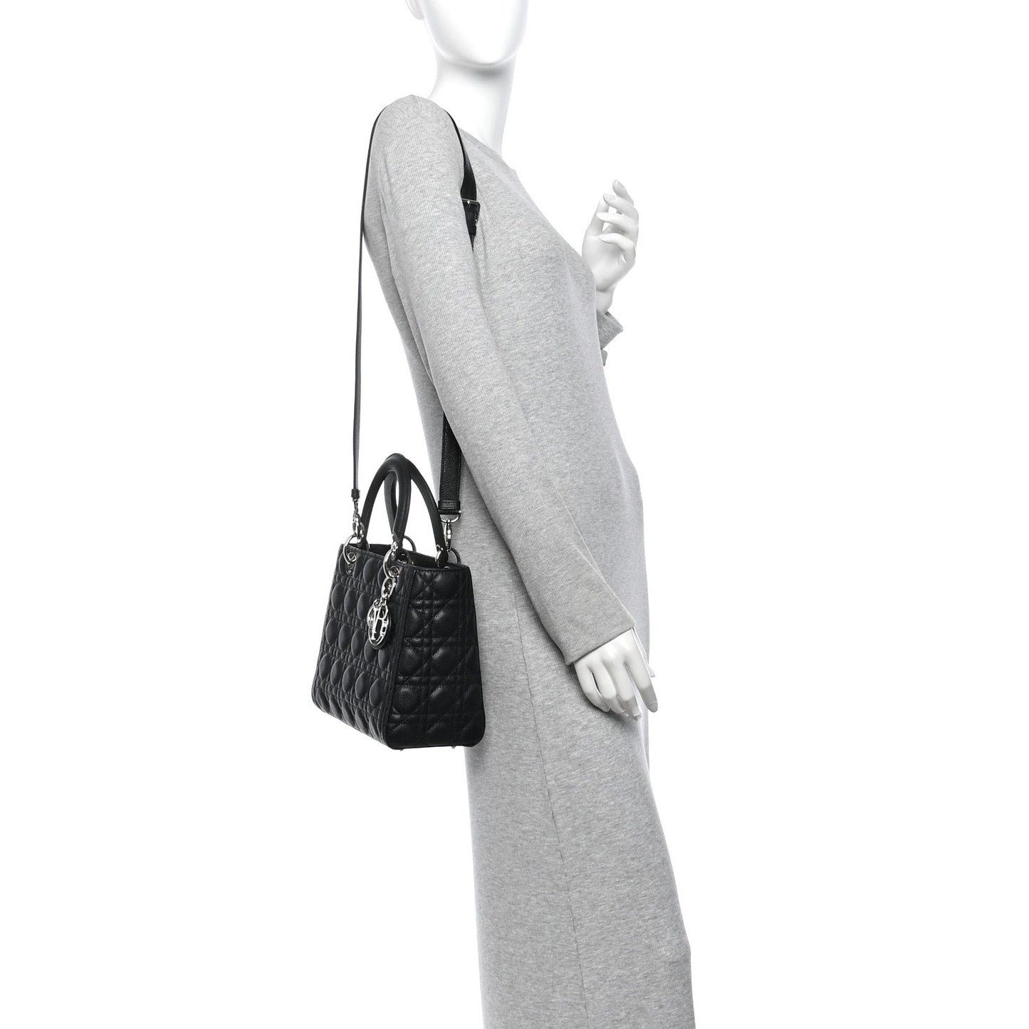 Grained Calfskin Cannage Medium Lady Dior Black