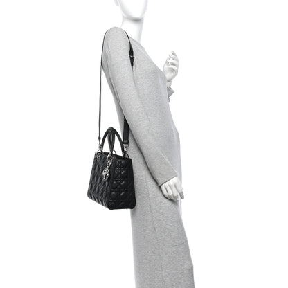 Grained Calfskin Cannage Medium Lady Dior Black