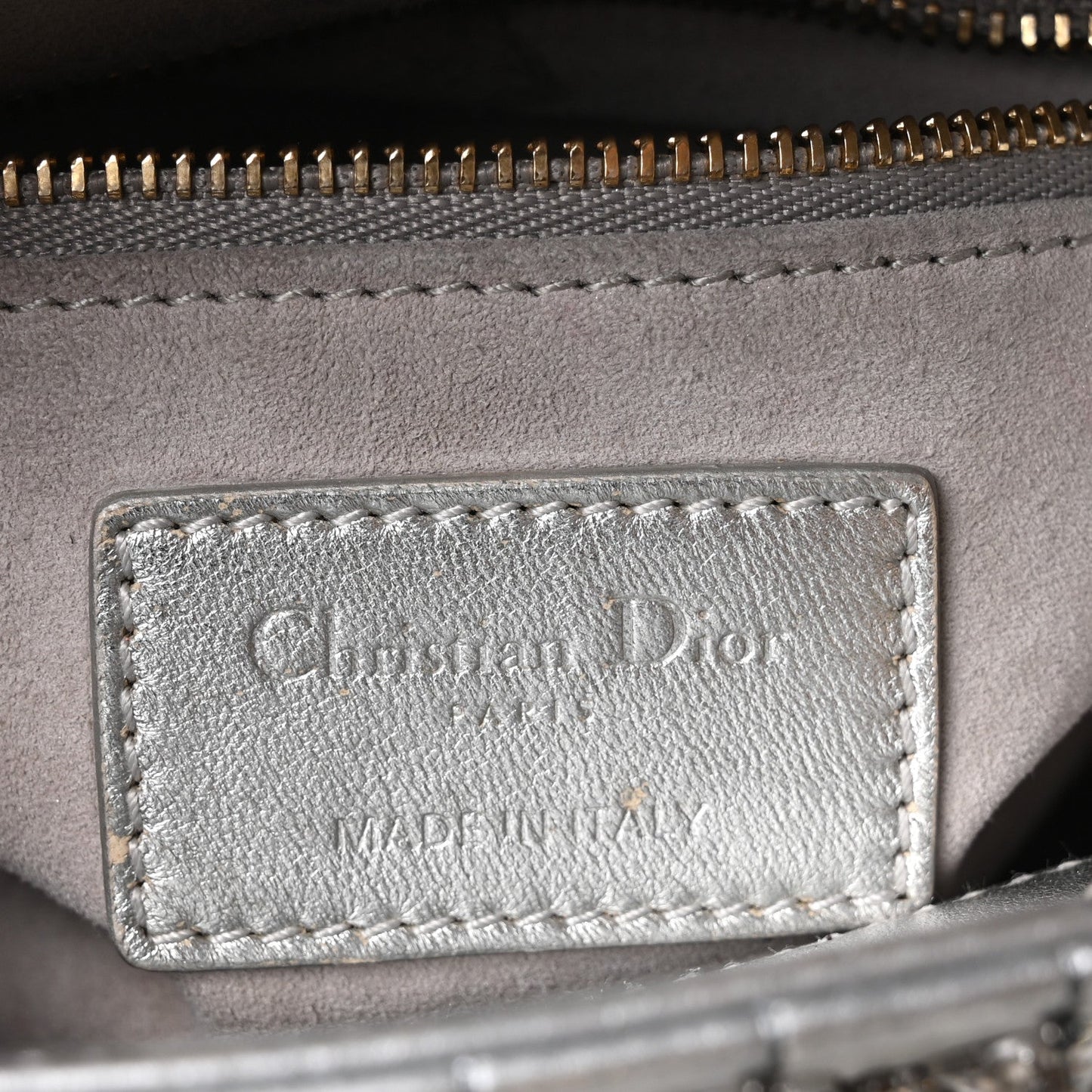 Metallic Calfskin Satin Celestial Bead Embroidery Cannage Mini Lady Dior Silver