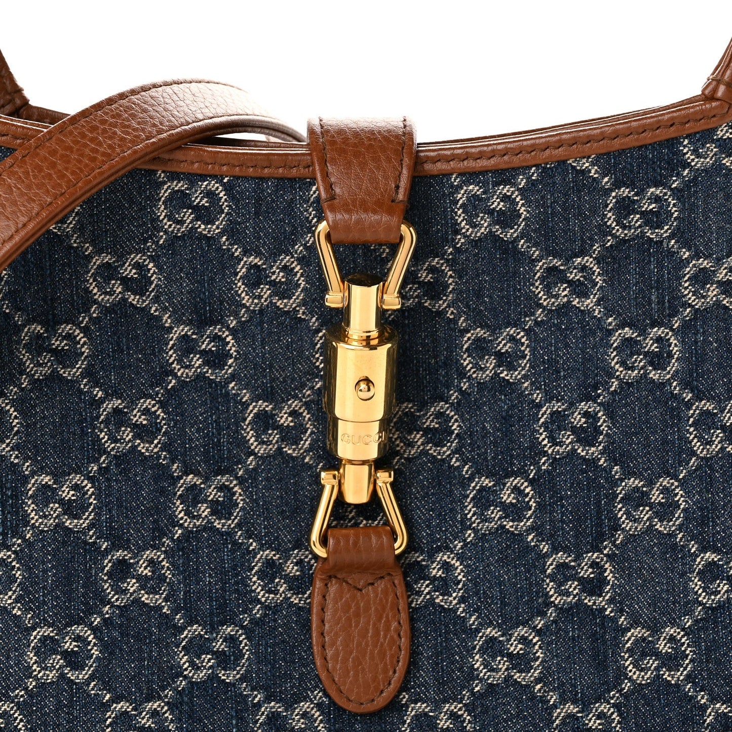 New Denim GG Monogram Calfskin Small Jackie 1961 Hobo Blue Tea Cuir