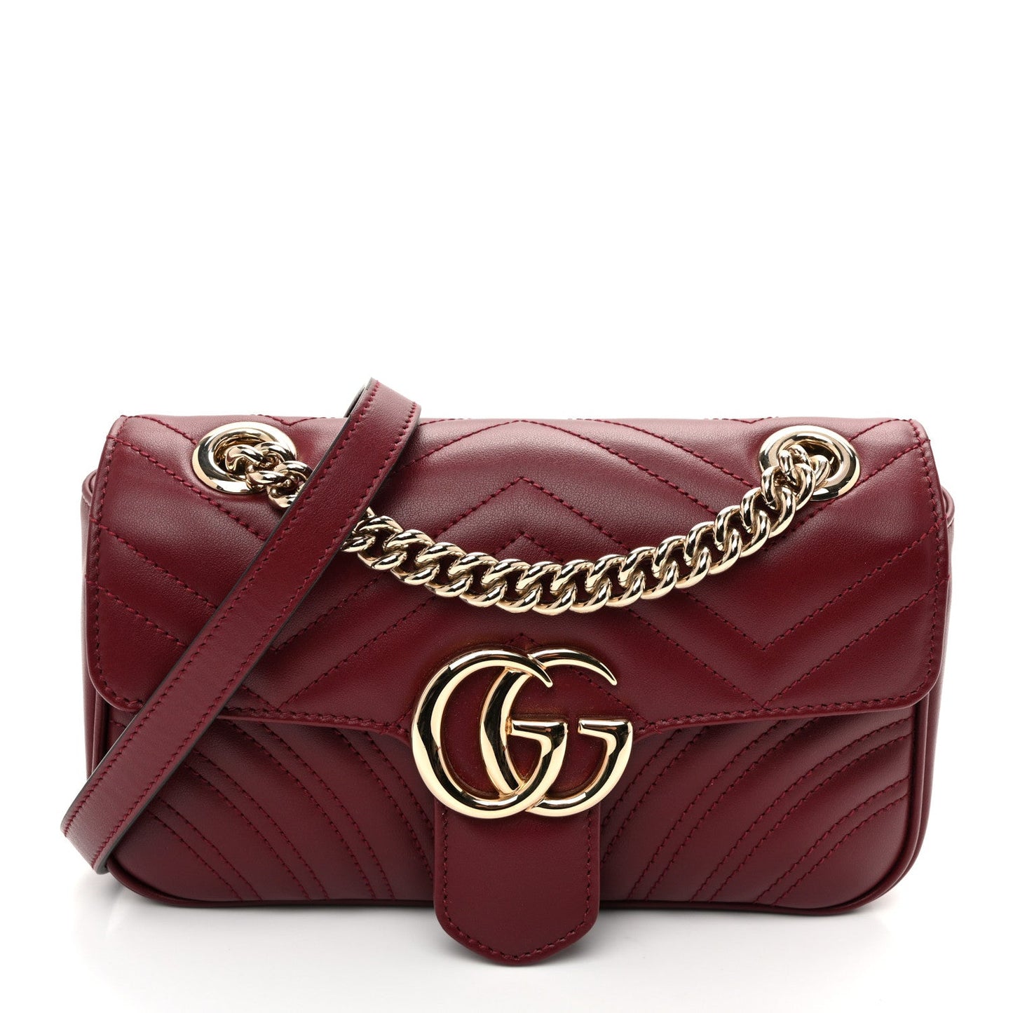 Calfskin Matelasse Mini GG Marmont Shoulder Bag Rosso Ancora