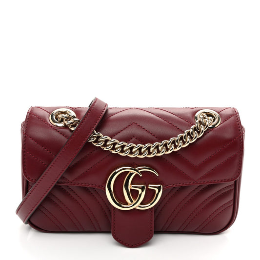 Calfskin Matelasse Mini GG Marmont Shoulder Bag Rosso Ancora