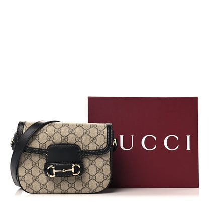 GG Supreme Monogram Horsebit 1955 Soft Small Shoulder Bag Beige Black