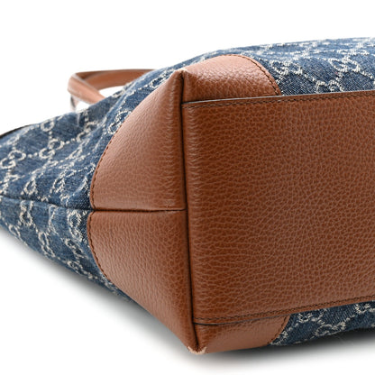 New Denim GG Monogram Medium Ophidia Shopping Tote Blue Tea Cuir