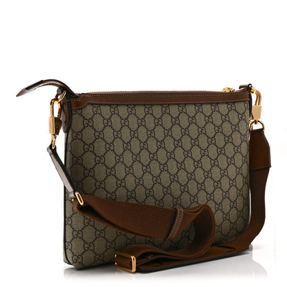 GG Supreme Monogram Azalea Calfskin Retro Interlocking G Wristlet Messenger Bag Beige Ebony Brown Sugar