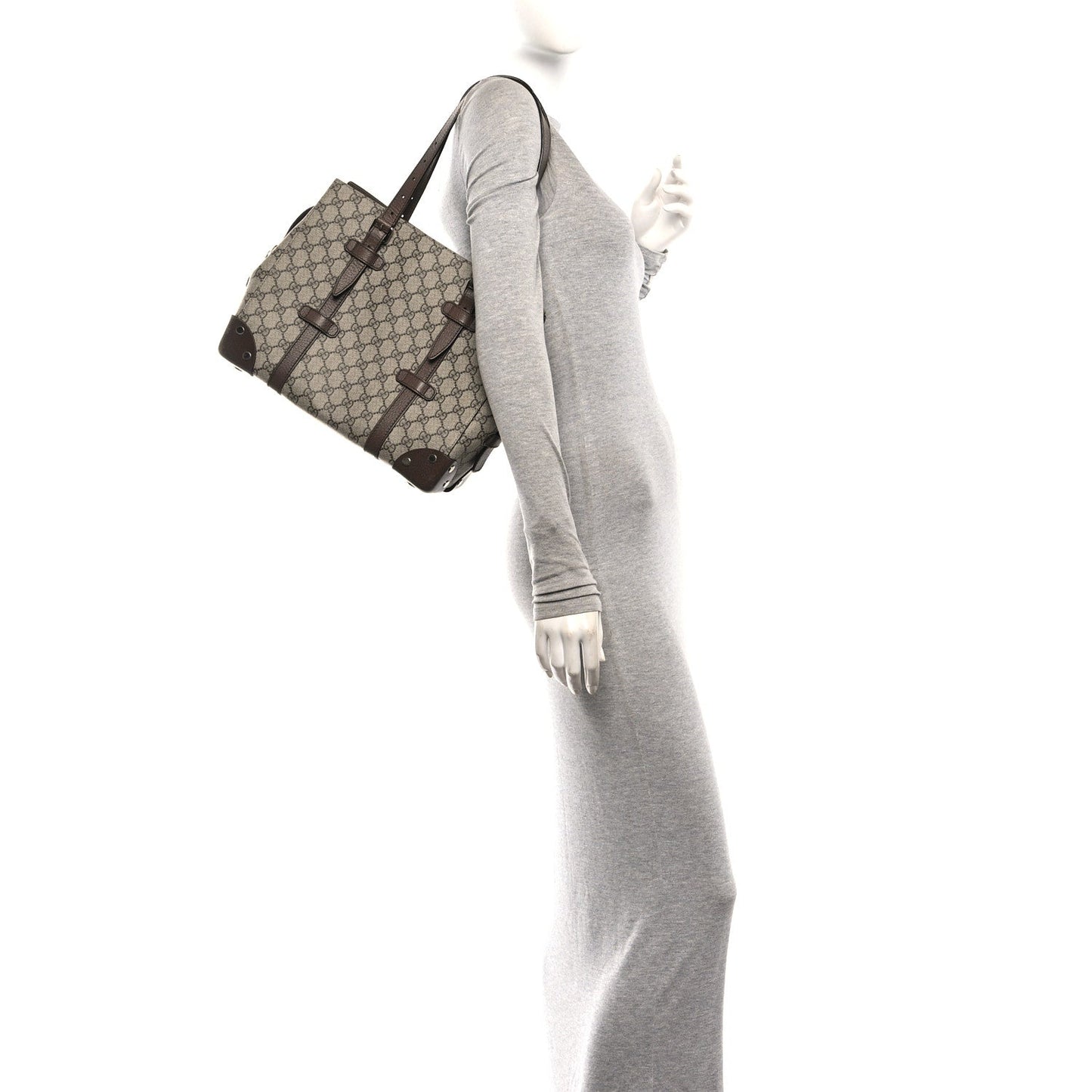 GG Supreme Monogram Textured Dollar Calfskin Small Detail Tote Beige Ebony New Acero