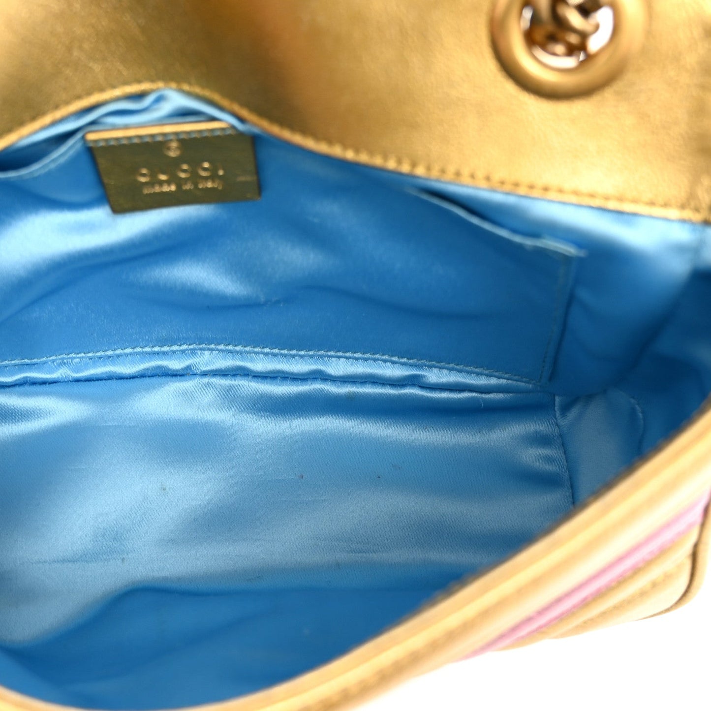Metallic Calfskin Matelasse Mini GG Marmont Shoulder Bag Gold Pink