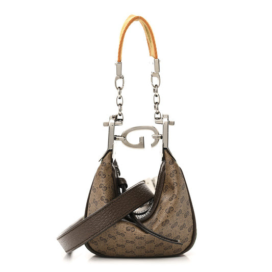 GG Supreme Monogram Textured Calfskin Web Mini Attache Hobo Beige Ebony New Acero