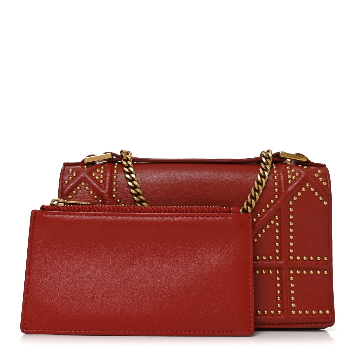 Calfskin Studded Diorama Flap Bag Red