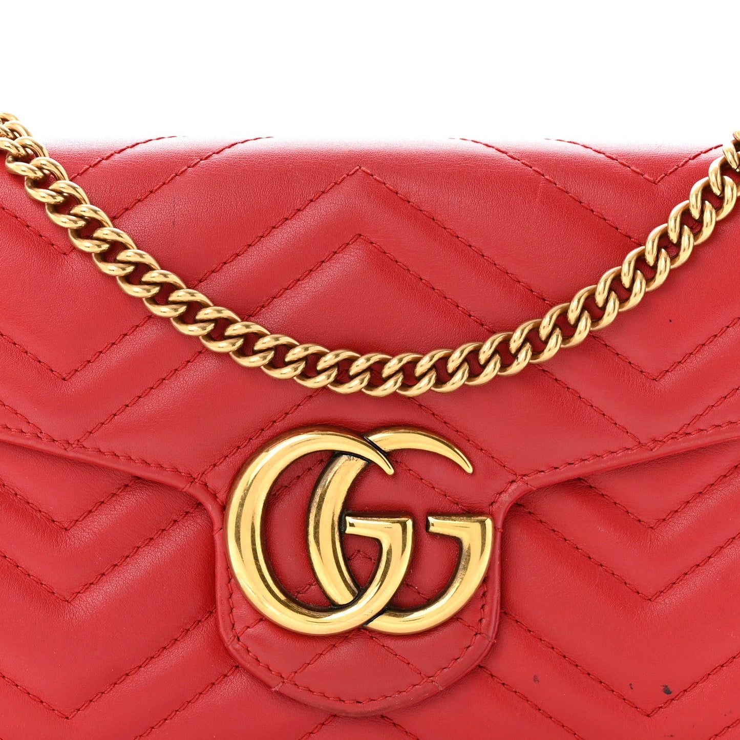 Calfskin Matelasse Mini GG Marmont Chain Wallet Hibiscus Red