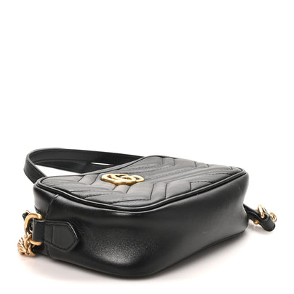 Calfskin Matelasse Mini GG Marmont Chain Shoulder Bag Black