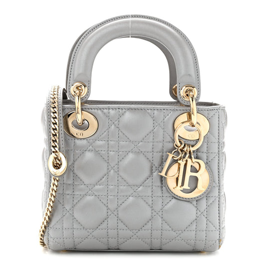 Lambskin Cannage Mini Lady Dior Gray Opaline Gray Opaline