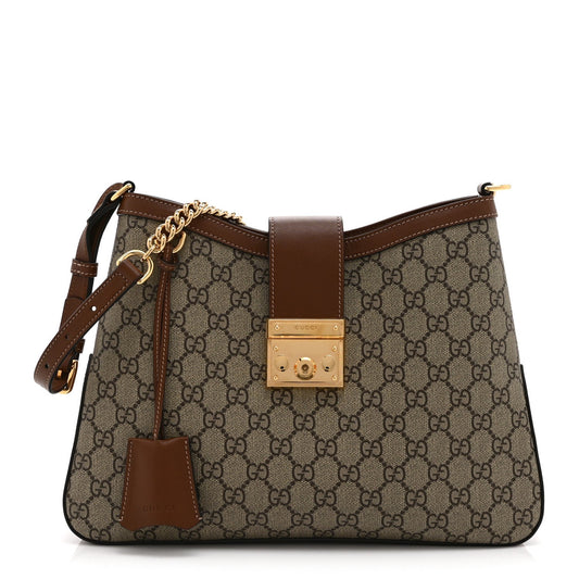 GG Supreme Monogram Medium Padlock Shoulder Bag Beige Ebony Brown Sugar