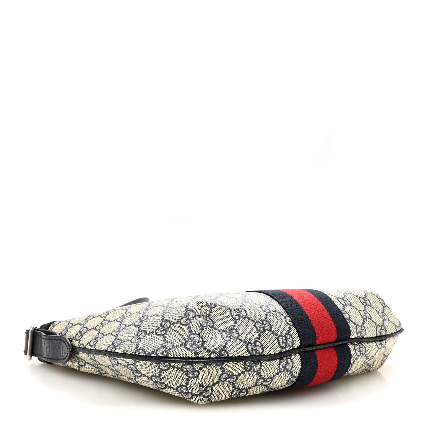 GG Supreme Monogram Textured Dollar Calfskin Web Small Ophidia Half Moon Hobo Beige Blue